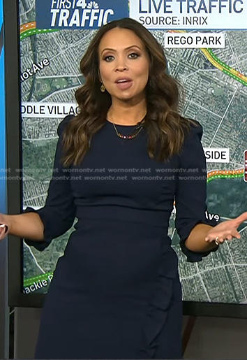 Adelle’s navy ruffle trim dress on Today