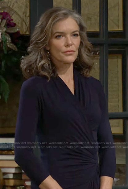 Diane’s navy wrap dress on The Young and the Restless