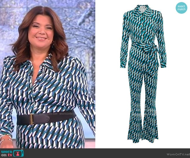 Diane von Furstenberg Printed tie-waist jumpsuit worn by Ana Navarro on The View