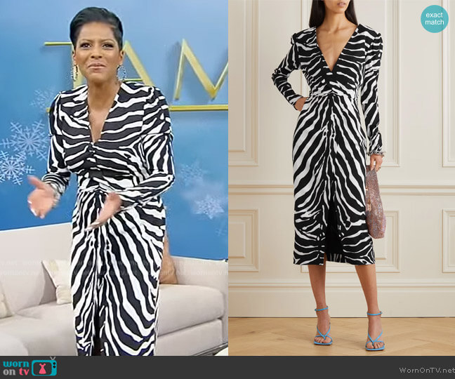 Dolce & Gabbana Ruched zebra-print crepe midi dress worn by Tamron Hall on Tamron Hall Show