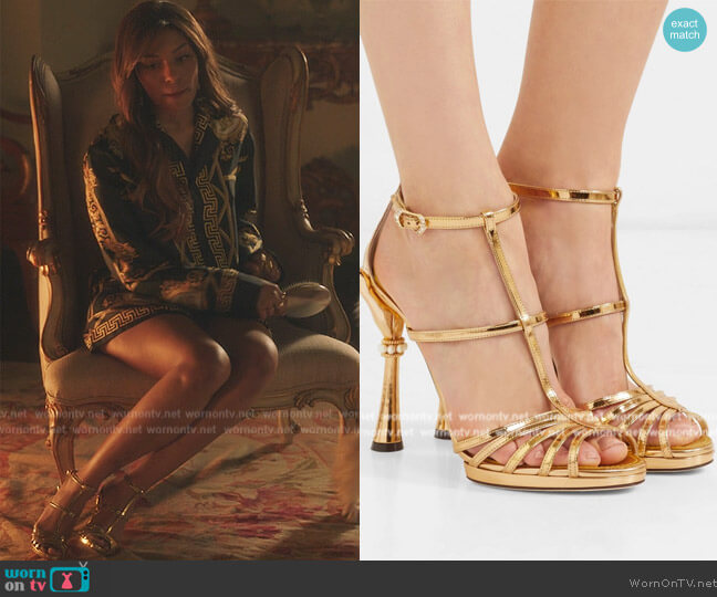 Dolce and Gabbana Embellished Mirrored Leather Sandals worn by Monet de Haan (Savannah Lee Smith) on Gossip Girl