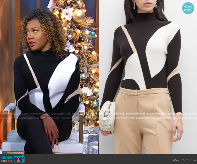 Donna Karan Colorblocked Mock-Neck Sweater worn by Janai Norman on Good Morning America