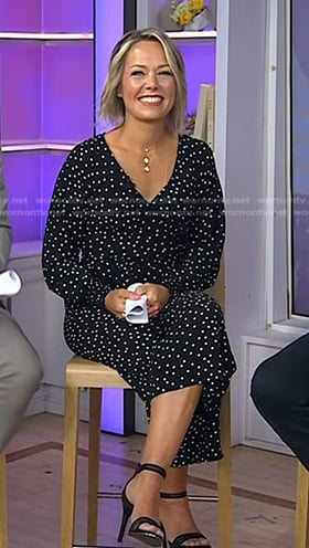 Dylan’s black polka dot jumpsuit on Today