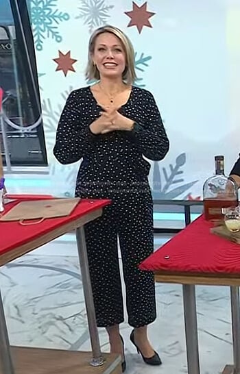 Dylan’s black polka dot jumpsuit on Today