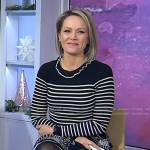 Dylan’s black striped sweater and bird print skirt on Today