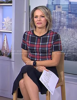 Dylan’s black plaid top and skirt on Today
