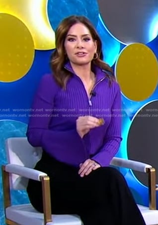 Rebecca’s purple ribbed half-zip sweater on Good Morning America