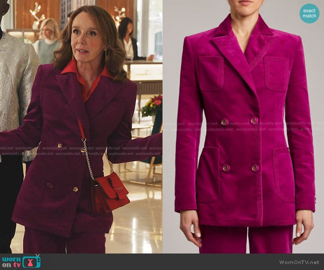 Elie Saab Velvet Blazer in Azalea Fuchsia worn by Sylvie (Philippine Leroy-Beaulieu) on Emily in Paris