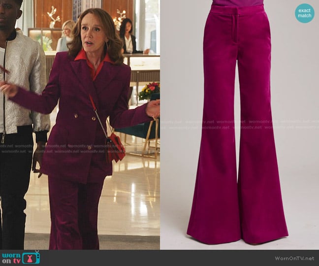 Elie Saab Velvet Pants in Azalea Fuchsia worn by Sylvie (Philippine Leroy-Beaulieu) on Emily in Paris