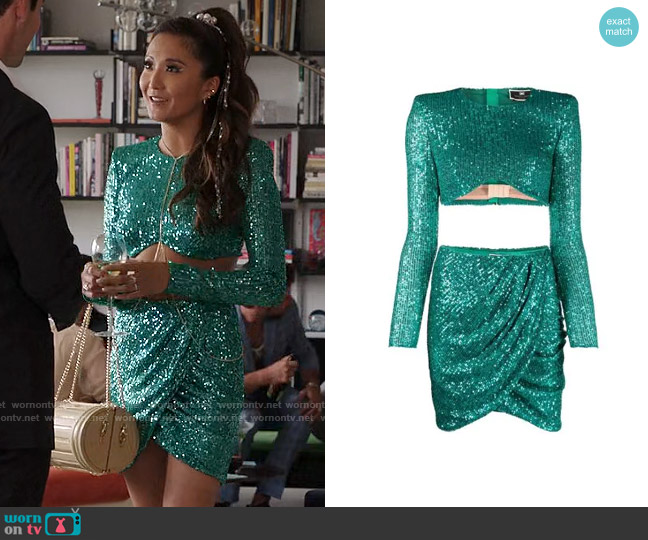 Elisabetta Franchi Sequin Embellished Skirt Set worn by Mindy Chen (Ashley Park) on Emily in Paris