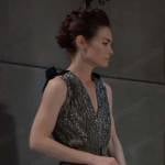 Elizabeth’s metallic v-neck dress on General Hospital