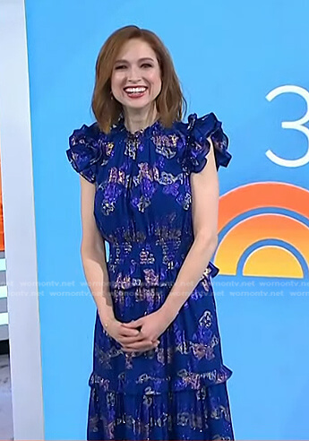 Ellie Kemper’s blue floral ruffle dress on Today
