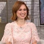 Ellie Kemper’s pink embellished dress on CBS Mornings