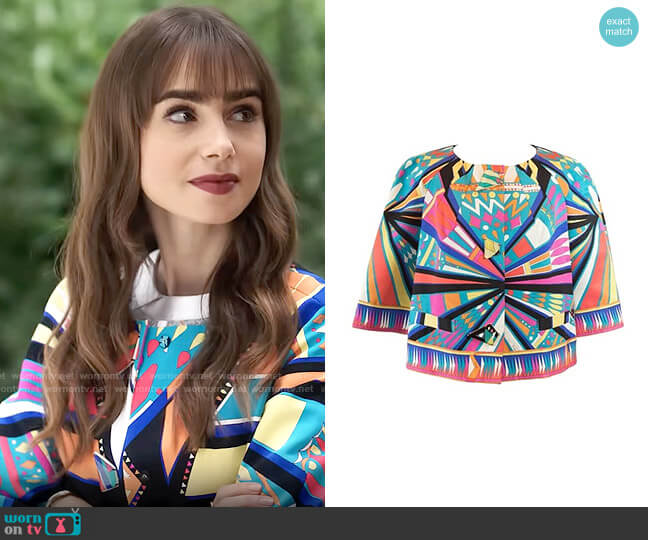 Emilio Pucci Printed Jacket worn by Emily Cooper (Lily Collins) on Emily in Paris