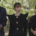 Emily’s black pointed shoulders top on Emily in Paris