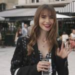 Emily’s checked bra top and black blazer on Emily in Paris