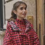 Emily’s cherry print jacket and top on Emily in Paris