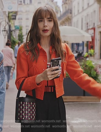Emily’s red western jacket on Emily in Paris