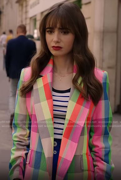 Emily’s neon check plaid on Emily in Paris
