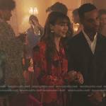 Emily’s red rose print shirt and fringed skirt on Emily in Paris