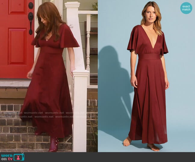 Eres Aurore Dress in Terre Cuite worn by Nicolette Roman (Anna Friel) on Monarch
