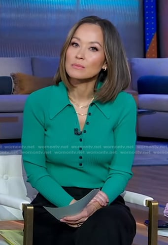 Eva’s green long sleeve polo on Good Morning America