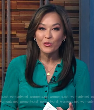 Eva’s green long sleeve polo on Good Morning America