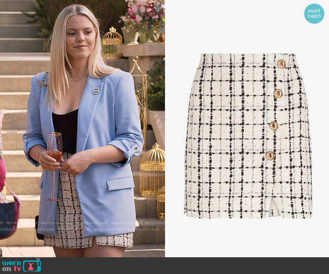 Express Super High Waisted Button Front Tweed Mini Skirt worn by Leighton Murray (Reneé Rapp) on The Sex Lives of College Girls