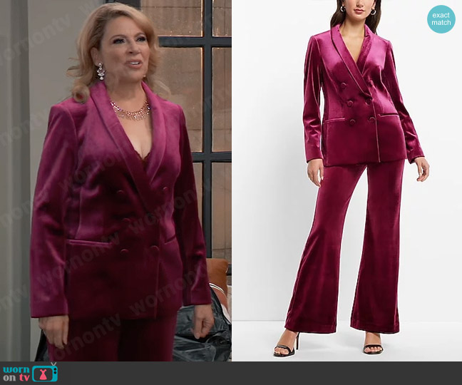 Express Velvet Double Breasted Shawl Collar Blazer in Plum worn by Liesl Obrecht (Kathleen Gati) on General Hospital