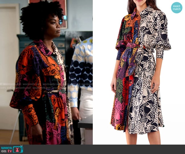 Farm Rio Mixed Midnight Leopards Midi Dress worn by Sabrina Hollins (Novi Brown) on Tyler Perrys Sistas