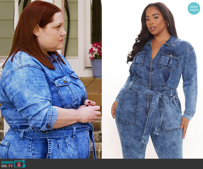 Fashion Nova Demetria Denim Jumpsuit worn by Gigi Taylor-Roman (Beth Ditto) on Monarch