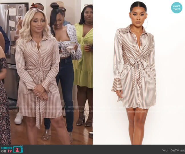 Fashion Nova Gettin It Doine Mini Shirt Dress worn by Karen Huger on The Real Housewives of Potomac
