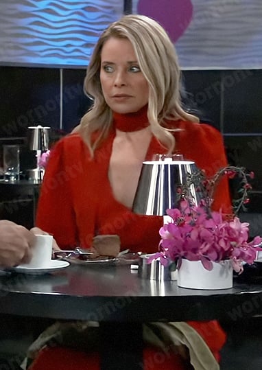 Felicia’s red tie neck dress on General Hospital