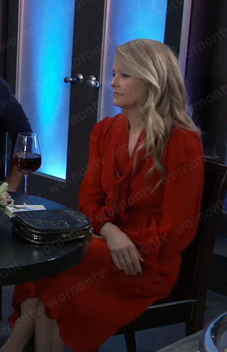 Felicia’s red tie neck dress on General Hospital