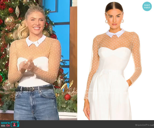 Fleur du Mal Collared Bodysuit With Dotted Tulle worn by Amanda Kloots on The Talk