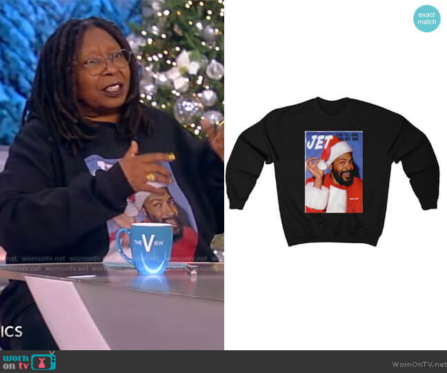 For The People Boutique Marvin Gaye Black Santa Claus Sweatshirt worn by Whoopi Goldberg on The View