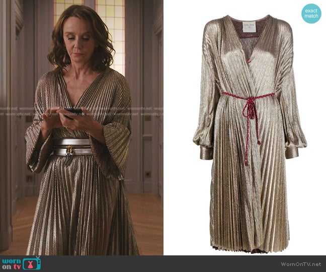 Forte Forte Pleated Lurex Midi Dress worn by Sylvie (Philippine Leroy-Beaulieu) on Emily in Paris