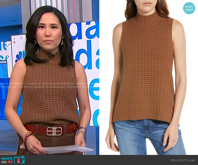 French Connection Mozart Popcorn Stitch Sleeveless Cotton Sweater worn by Vicky Nguyen on NBC News Daily