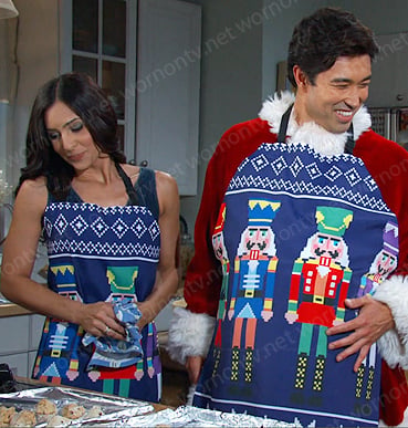 Gabi and Li’s blue nutcracker print apron on Days of our Lives