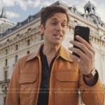 Gabriel’s orange leather jacket on Emily in Paris