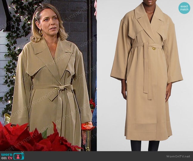 Ganni Twill Trench Coat worn by Nicole Walker (Arianne Zucker) on Days of our Lives