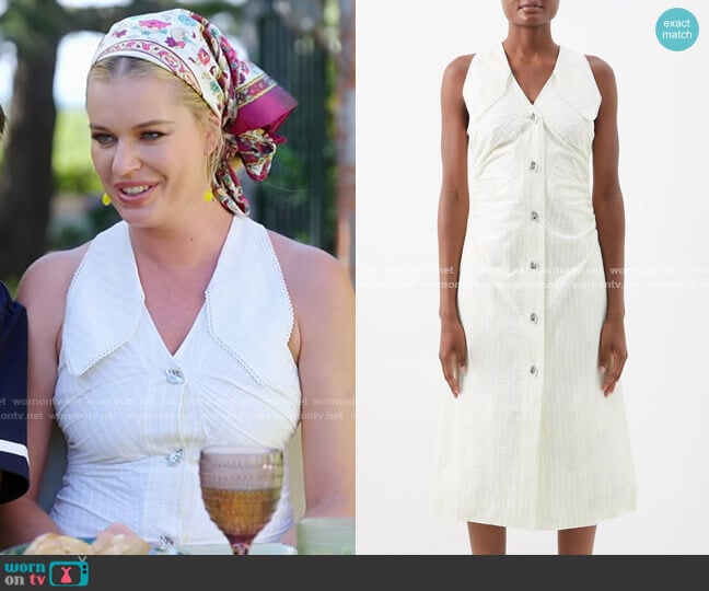 Ganni Striped Seersucker Dress worn by Rebecca Romijn on The Real Love Boat