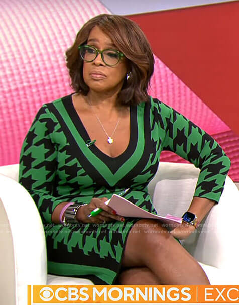 Gayle King’s green houndstooth dress on CBS Mornings