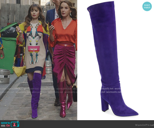 Gianvito Rossi Piper Pointed Toe Over the Knee Boot worn by Emily Cooper (Lily Collins) on Emily in Paris