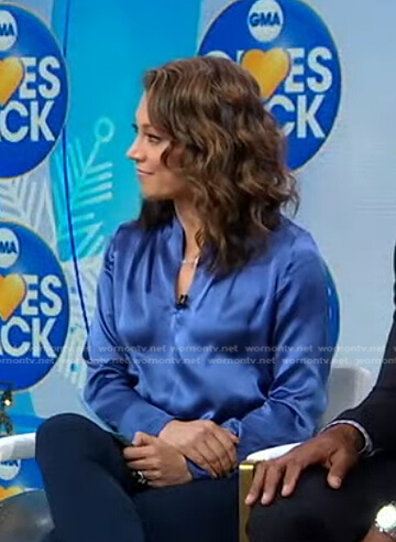 Ginger’s blue satin blouse on Good Morning America