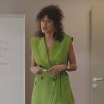 Jacqueline’s green belted vest on Emily in Paris