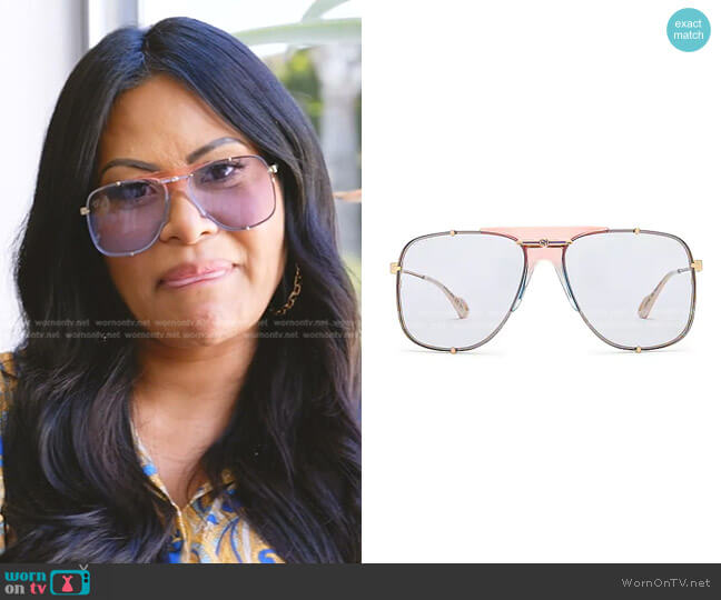 Gucci Embellished Pilot Oversized Square Sunglasses worn by Jen Shah on The Real Housewives of Salt Lake City