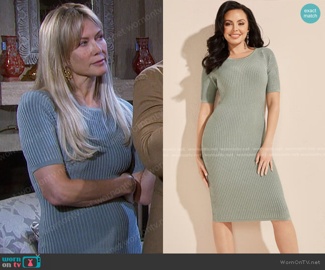 Guess Christian Sweater Dress in Slate Gray worn by Kristen DiMera (Stacy Haiduk) on Days of our Lives