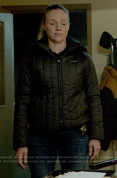 Hailey’s black quilted jacket on Chicago PD