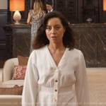 Harper’s white button front dress on The White Lotus